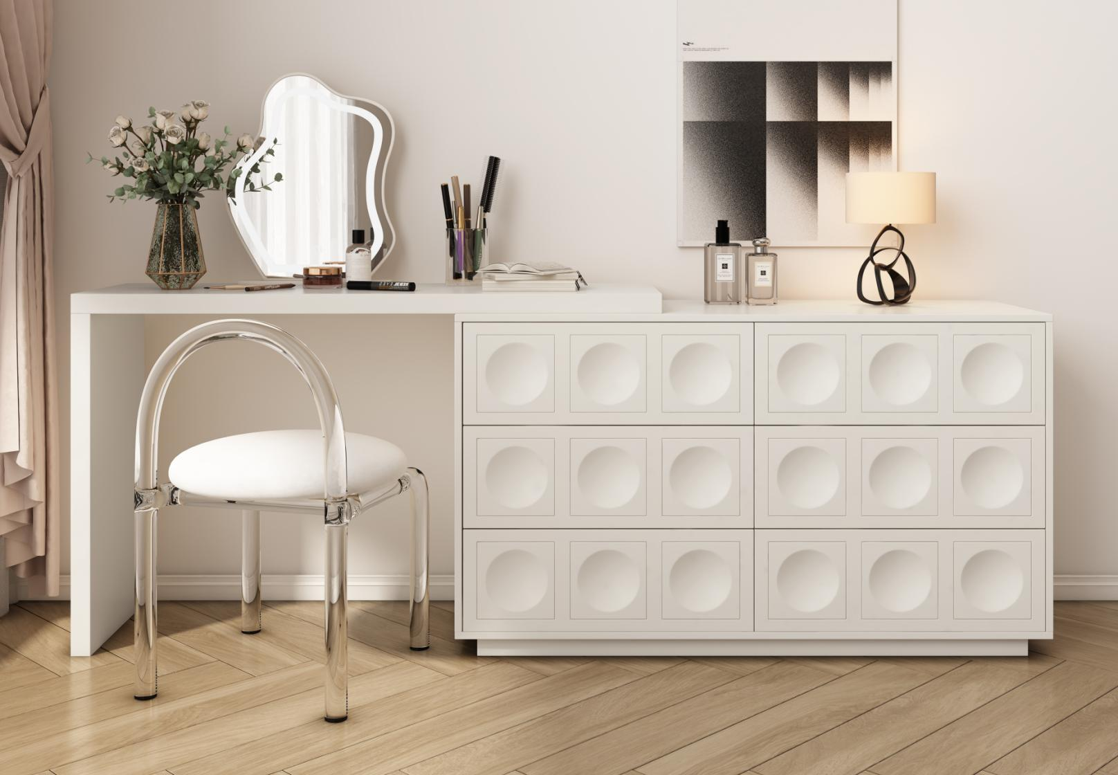 Solid wood narrow-edge telescopic integrated dressing table, French-style chest of drawers and two-in-one dressing table, mid-century style narrow model