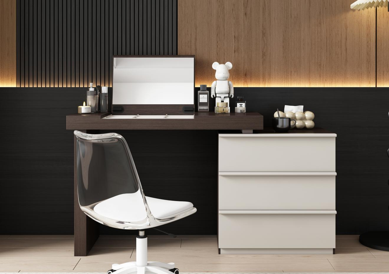 Minimalist dressing table and chest in one piece, with a sense of sophistication. Bedroom bedside makeup table and end dressing table with storage function.