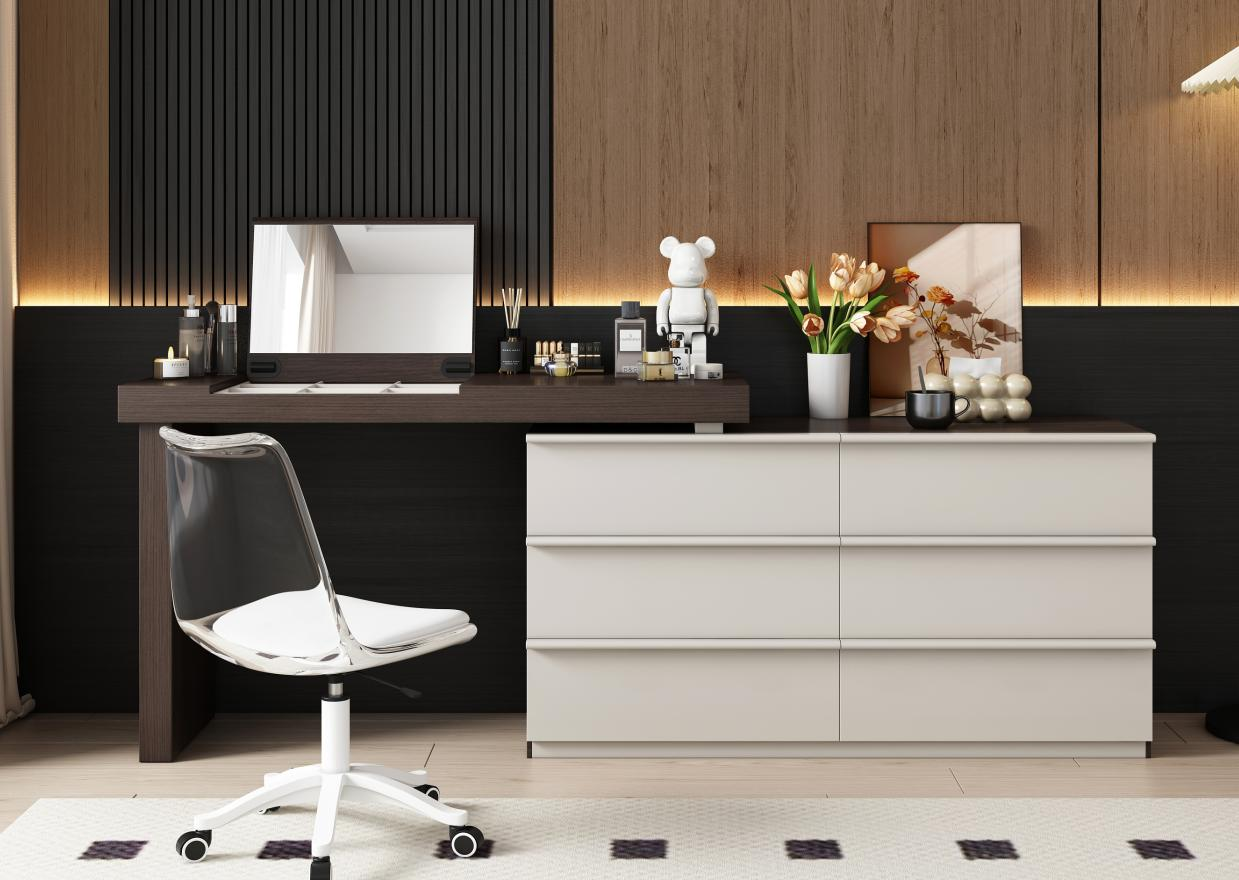 Minimalist dressing table and chest in one piece, with a sense of sophistication. Bedroom bedside makeup table and end dressing table with storage function.