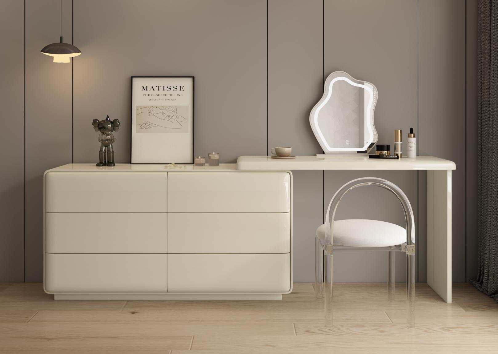 All-solid wood dressing table, modern and minimalist makeup table with storage cabinet, expandable storage function