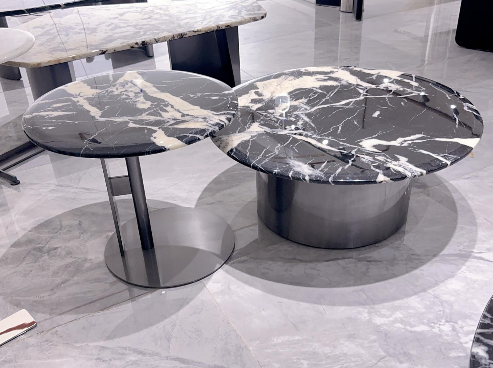 Black Rose Natural Marble Coffee Table Set - Round Shape - Suitable for Living Room - Home Use - Various Sizes - Light Luxury - High-end Quality