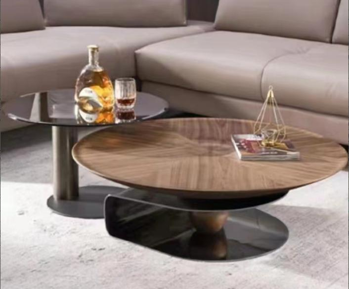 Minimalist circular creative coffee table and side table set for modern minimalist living room, suitable for home use in small-sized apartments, exuding a light luxury and sophisticated feeling.