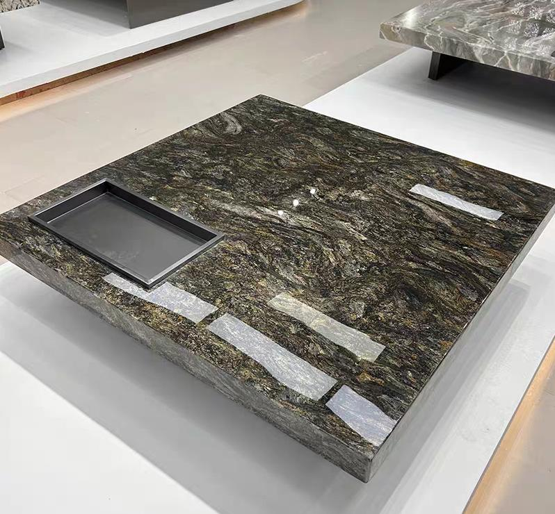 Natural Platinum Diamond Luxury Stone Coffee Table, Light Luxury Marble Square Box Coffee Table, Simple Style Living Room