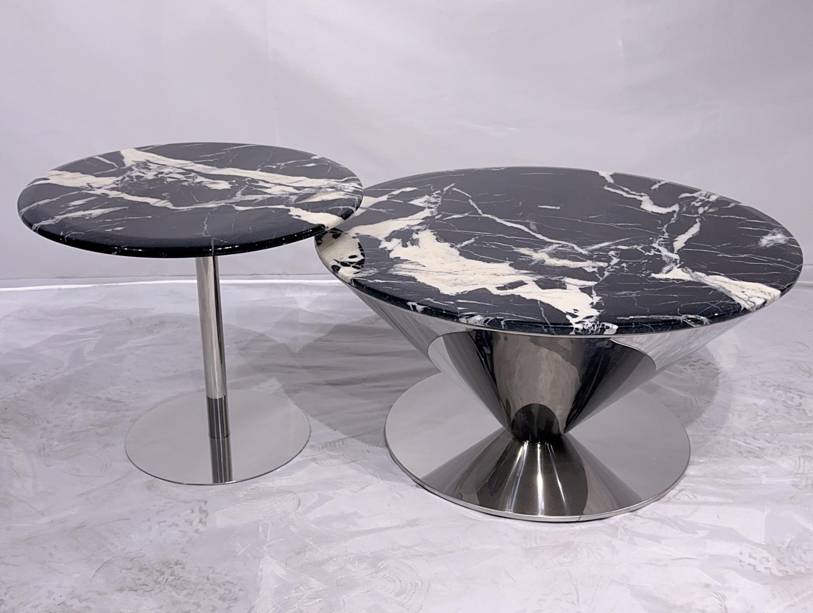 Natural Luxury Stone UFO Suspended Coffee Table for Villa, Home Living Room, Simple Design, Bulgari Black Round Coffee Table