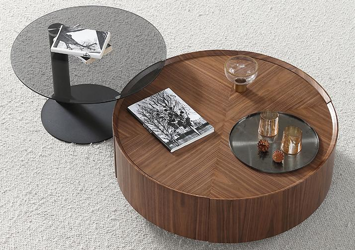Minimalist round coffee table, home-use, light luxury, small-sized apartment, solid wood tea table, internet-famous, simple and modern TV cabinet combination