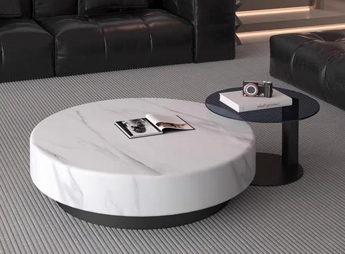 Creamy style marble coffee table in oval shape, minimalist and modern, suitable for home living room, small round coffee table of high-end and exquisite quality.
