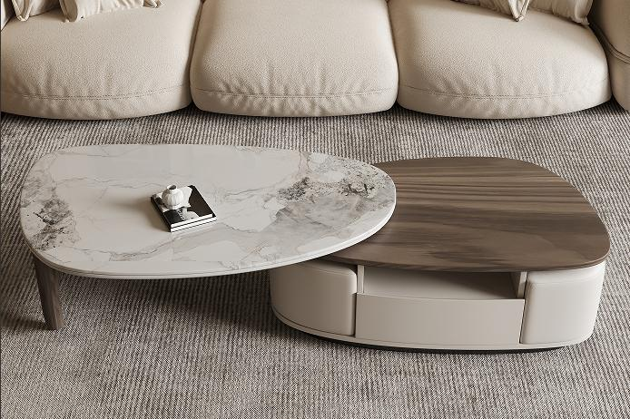 Rotating and telescopic coffee table for living room, granite slab coffee table, designer, Italian minimalistic creative art storage function.