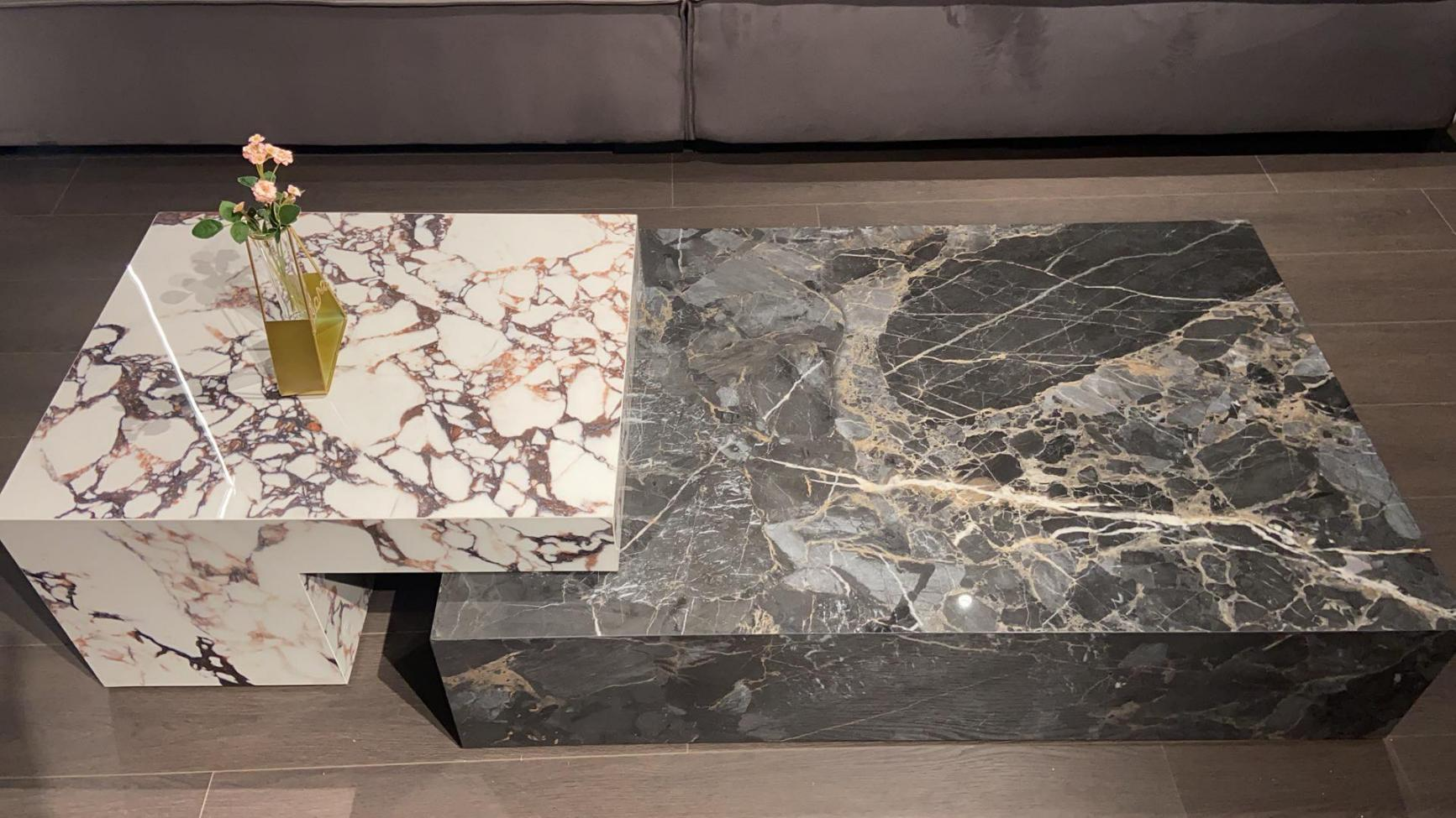Italian-style granite slab coffee table, luxurious and minimalist design for living room, suitable for home use and villa, extendable and combinable granite slab coffee table, simple and elegant coffee table set.