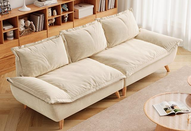 Log Wind Sail Boat Sofa, Living Room, Small-sized Japanese Fabric Sofa, Home Use, Modern Trendy, Solid Wood Straight-Row Sofa for Small Spaces