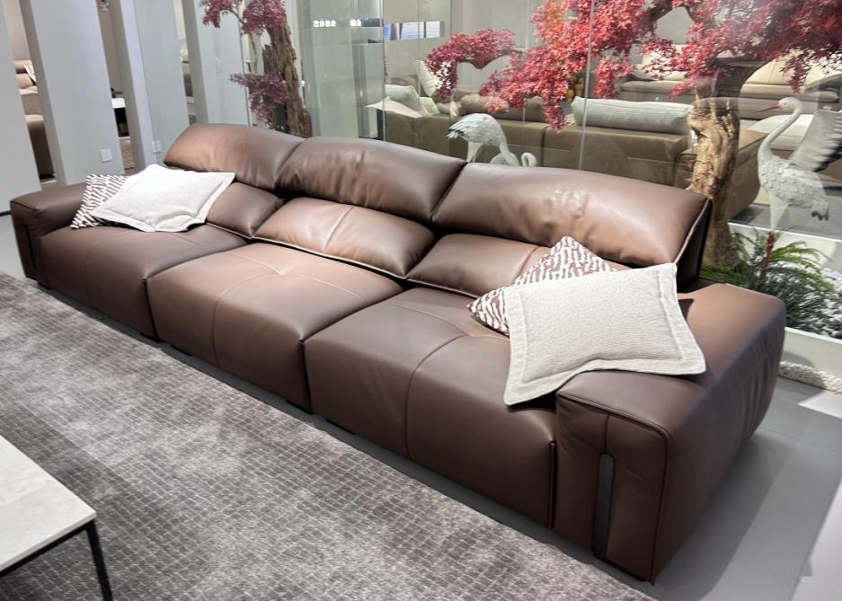Modern minimalist eco-friendly genuine leather sofa for home living room, leather upholstered sofa for living room.